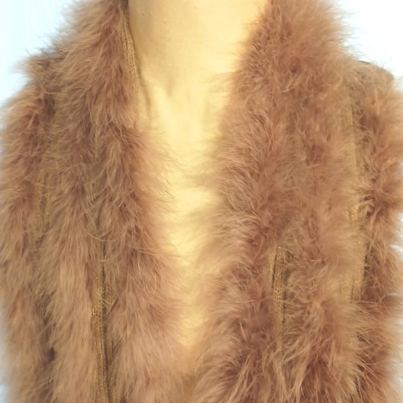 Chico's Feather Vest Wrap Jacket Topper Taupe Beige - FESTIVE & STUNNING! Sz M - Picture 10 of 16